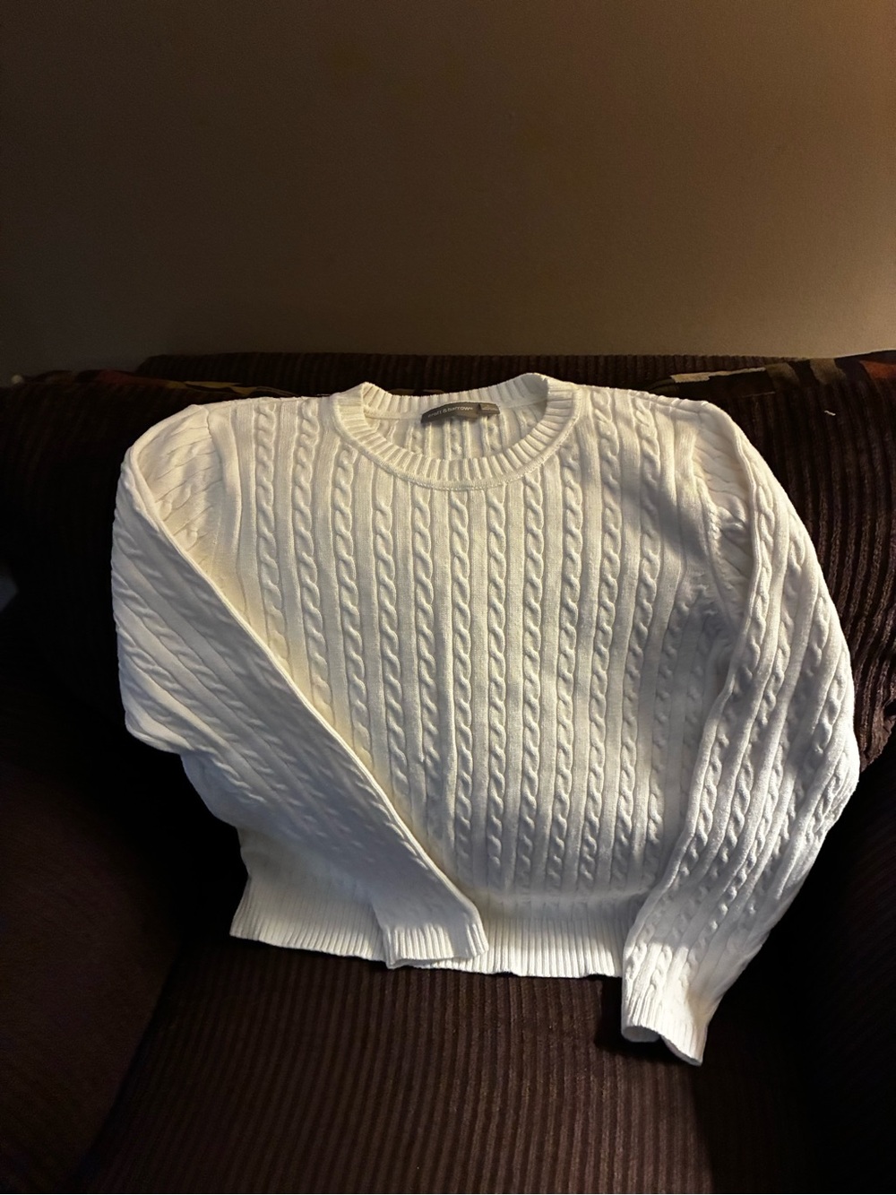 Croft & Barrow White Cable Knit Crewneck Sweater Size L